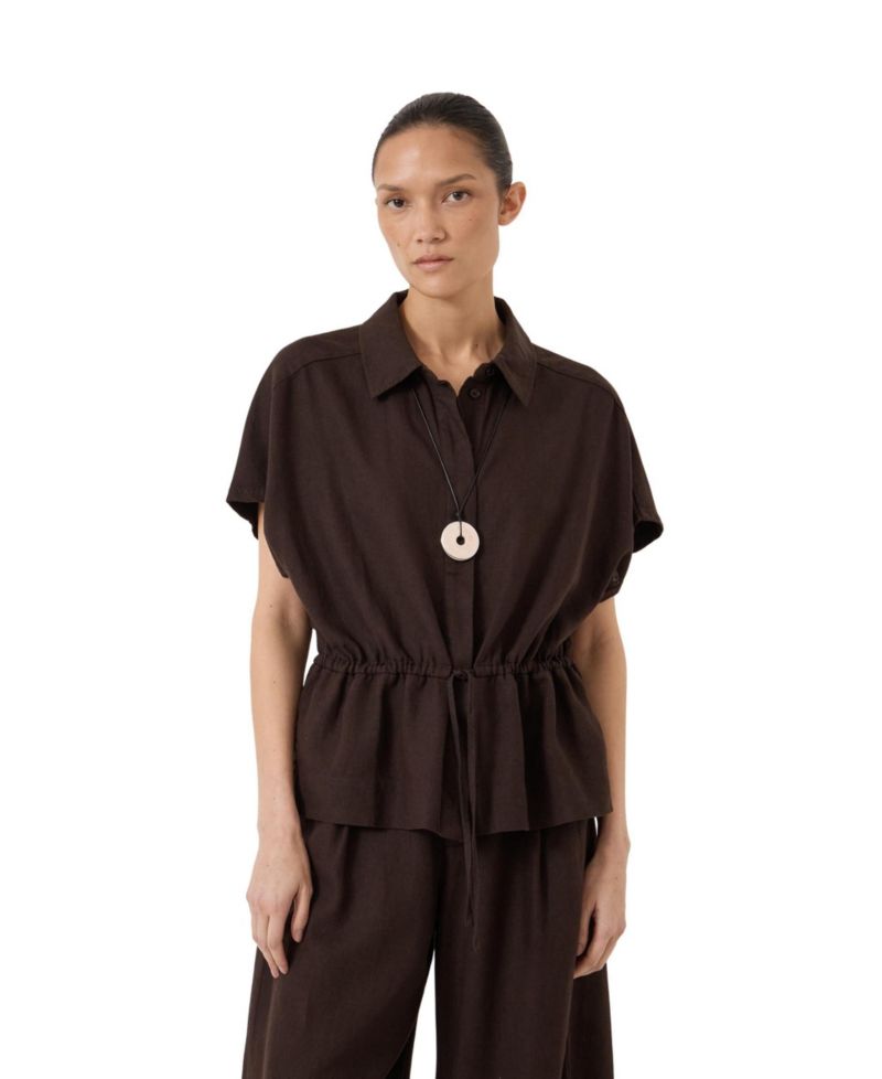 Women's Mirai Linen-Blend Short-Sleeve Button-Up Shirt