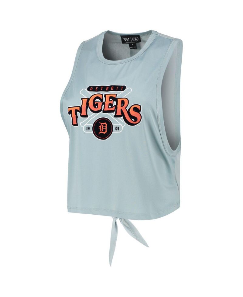 Women's Light Blue Detroit Tigers Open Back Twist-Tie Tank Top