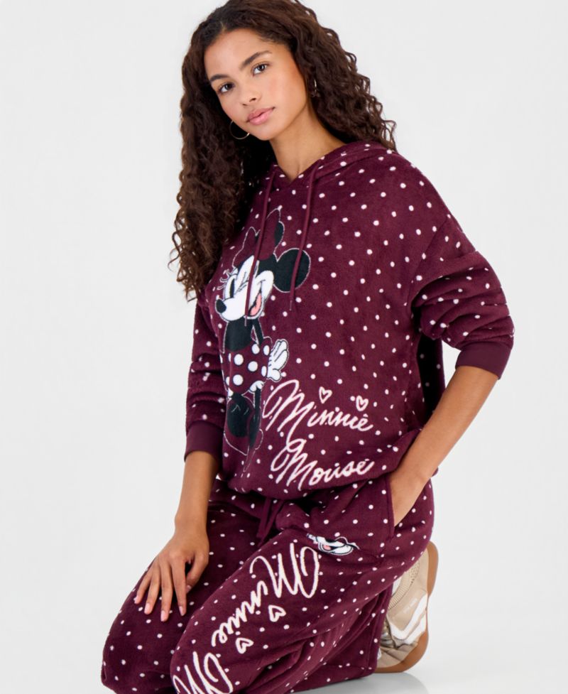 Juniors' Minnie Woobie Graphic Polka-Dot Fleece Pullover