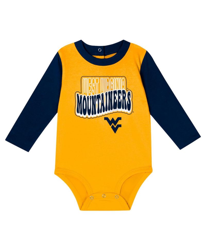 Baby Boys and Girls Navy West Virginia Mountaineers Double Up Long Sleeve Bodysuit and Pant Set
