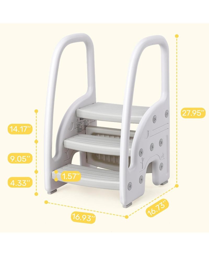 3 Step Toddler Step Stool with Handles, Lightweight Non-Slip Standing Helper for Bathroom, Kitchen and Potty Training