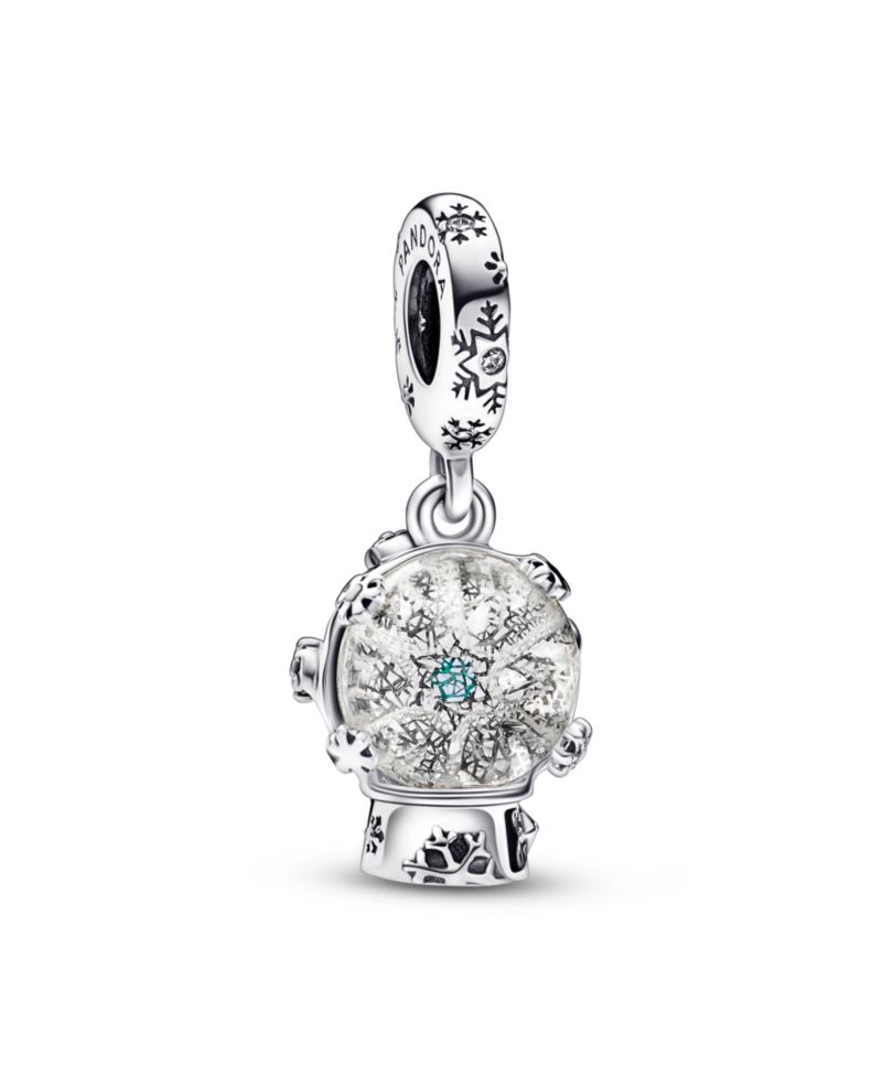 Cubic Zirconia Snowflake Snow Globe Dangle Charm