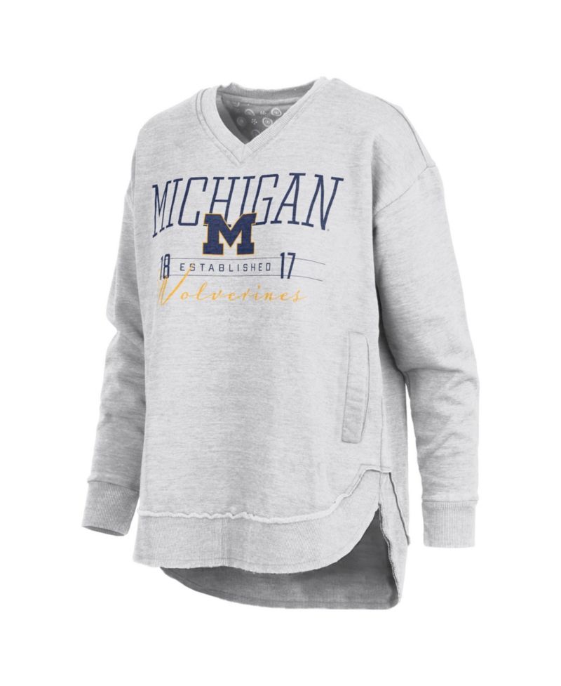 Women's Heather Gray Michigan Wolverines Marcus East Hall Poncho V-Neck Sweatshirt