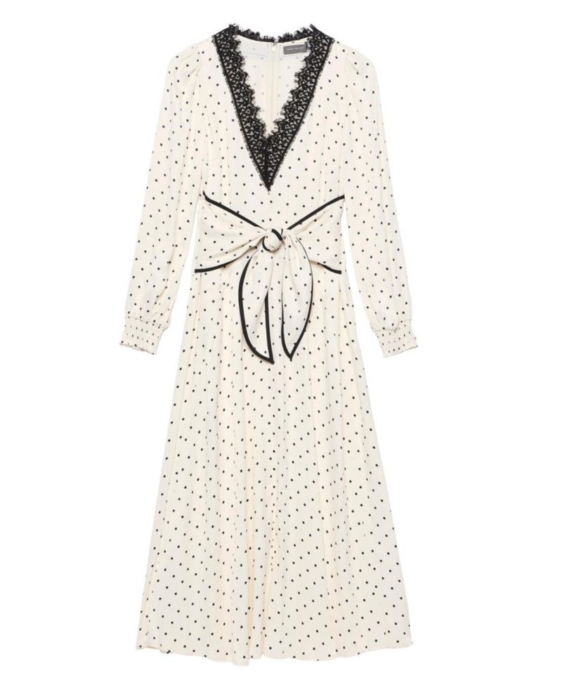 Women's Polka Dot V-Neck Long-Sleeve Wrap Maxi Dress