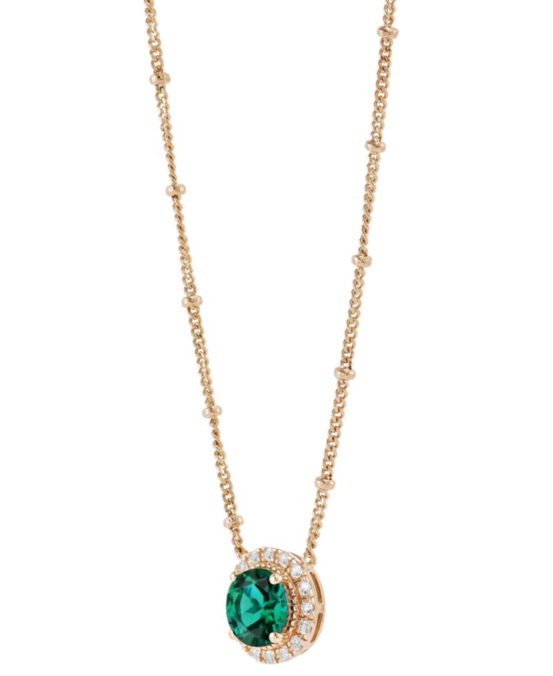 Lab-Created Emerald (1-1/5 ct. t.w.) & Lab-Created White Sapphire (1/6 ct. t.w.) Halo Pendant Necklace in 14k Gold-Plated Sterling Silver 16" + 2" extender