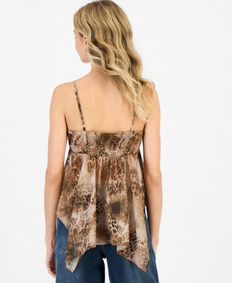 Juniors' V-Neck Animal-Print Babydoll Top