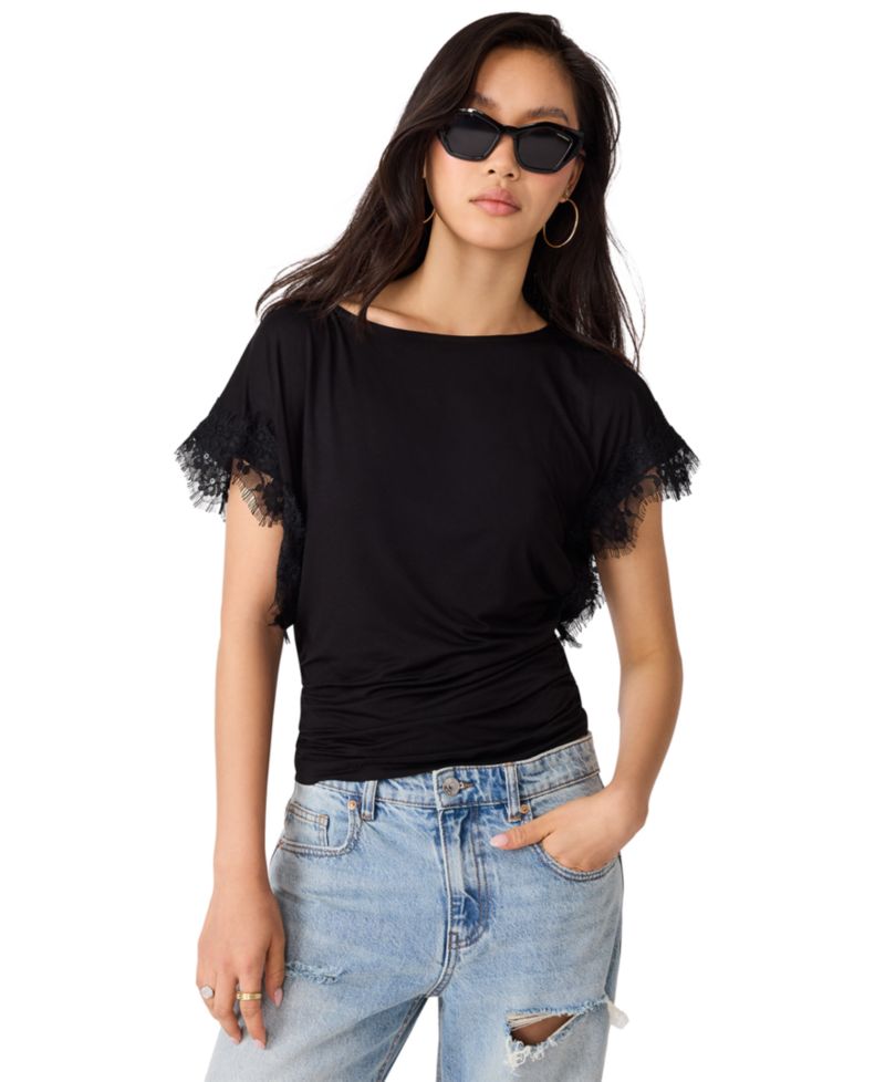 Women's Paloma Lace Boat Neck Short-Sleeve Knit Top