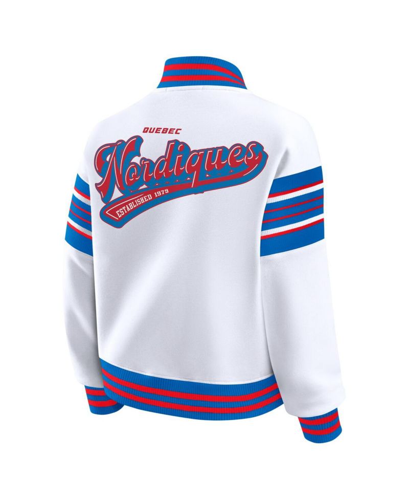 Women's White/Blue Quebec Nordiques Full-Snap Fleece Sweatshirt Jacket