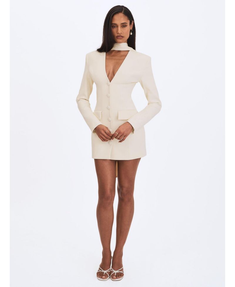 Women's Jeannie Cream Blazer Mini Dress with Scarf