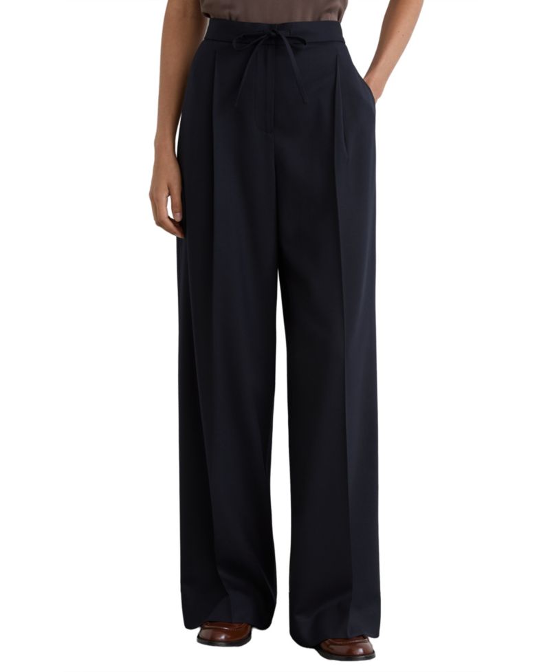 Petite Solene Pleated Drawstring Wool-Blend Wide-Leg Trousers