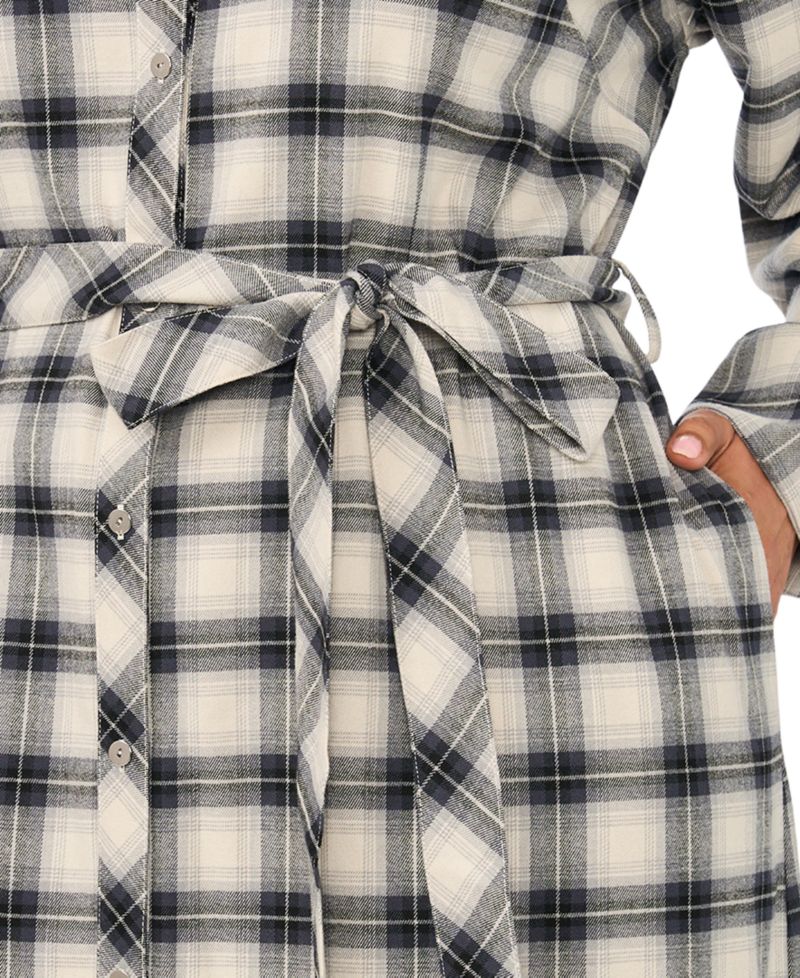 Plus Size Plaid Midi Loose-Fit Shirt Dress