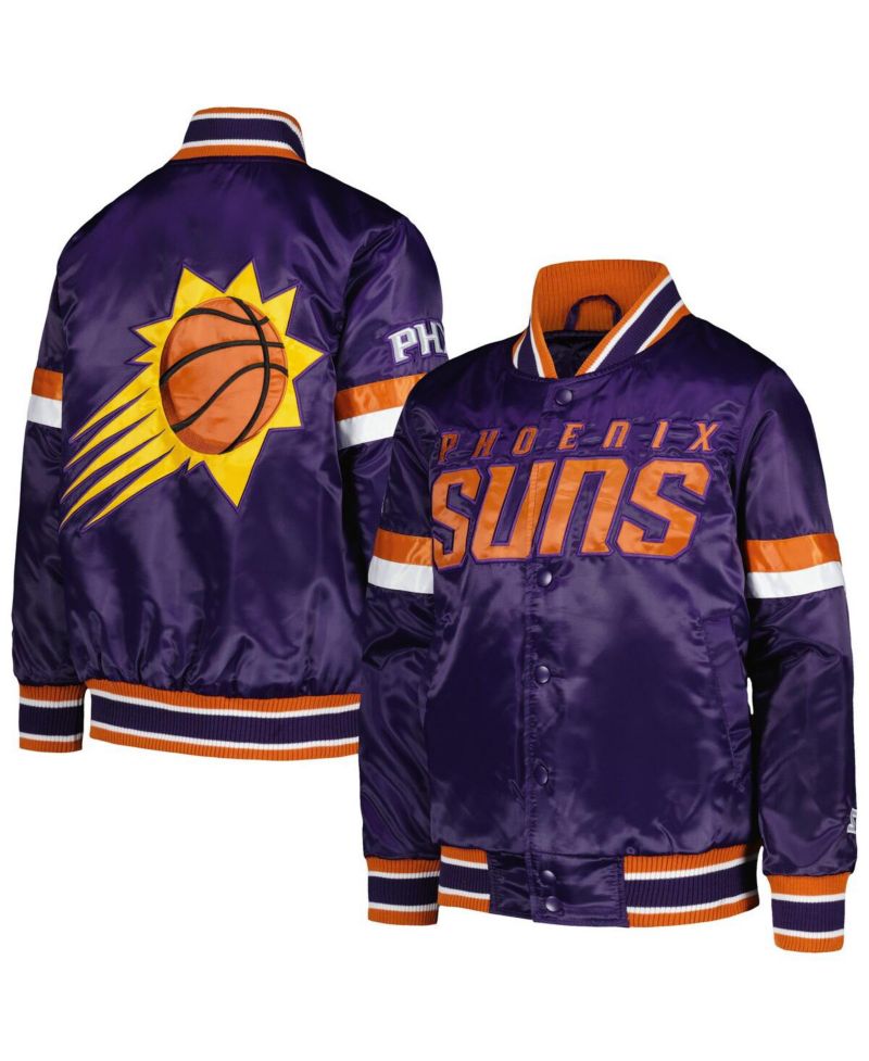 Big Boys and Girls Purple Phoenix Suns Home Game Varsity Satin Full-Snap Jacket