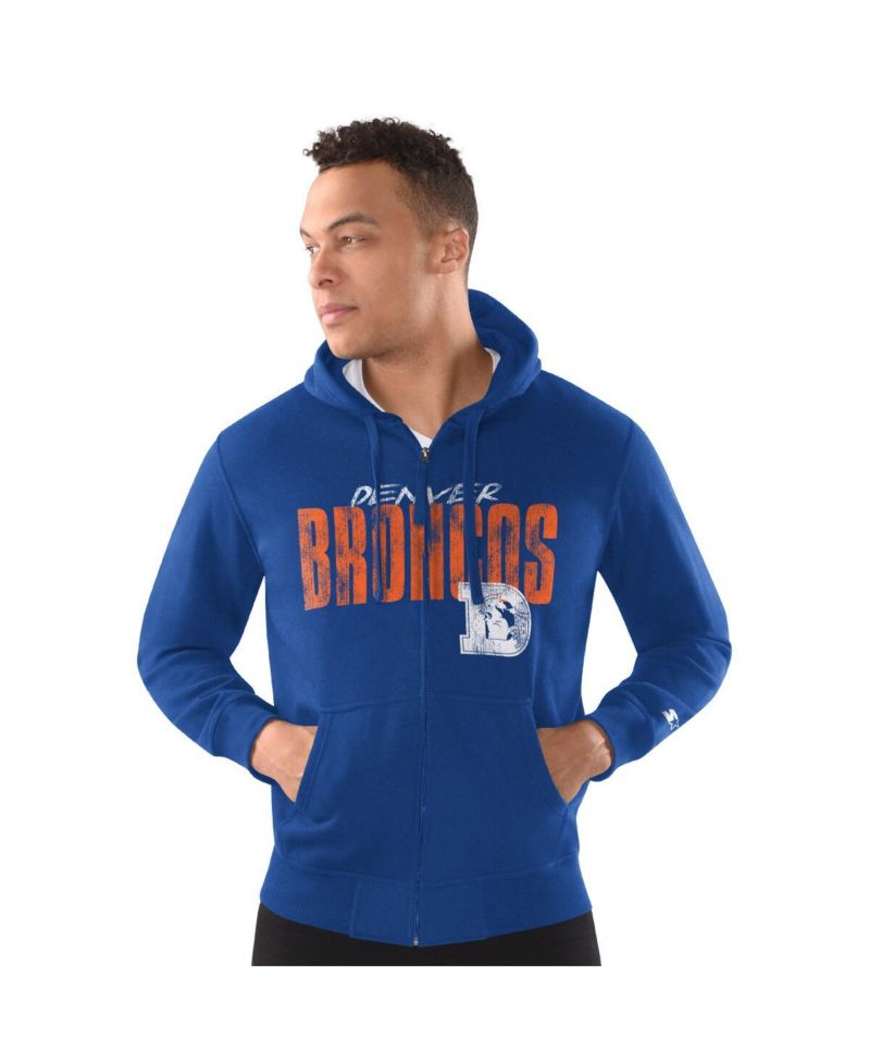 Men's Royal Denver Broncos Distressed Classic Full-Zip Hoodie