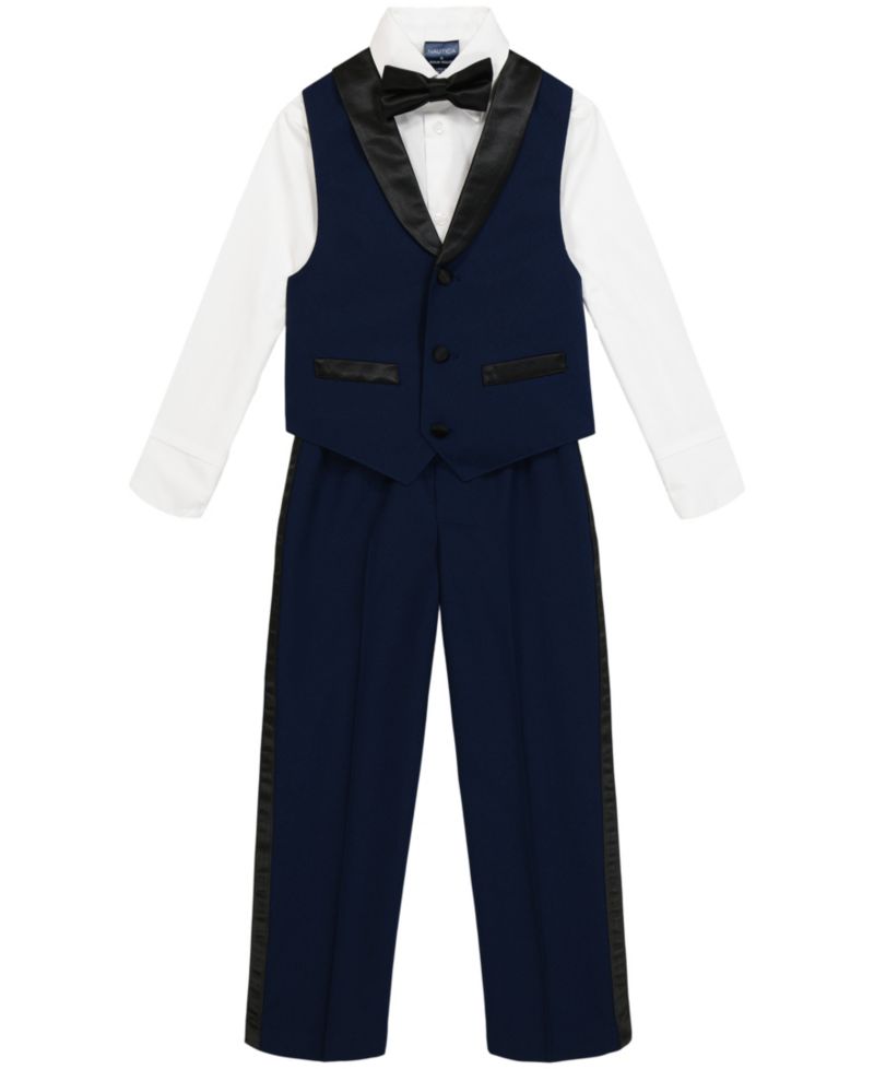 Toddler and Little Boys Tuxedo Vest 4-Piece Set