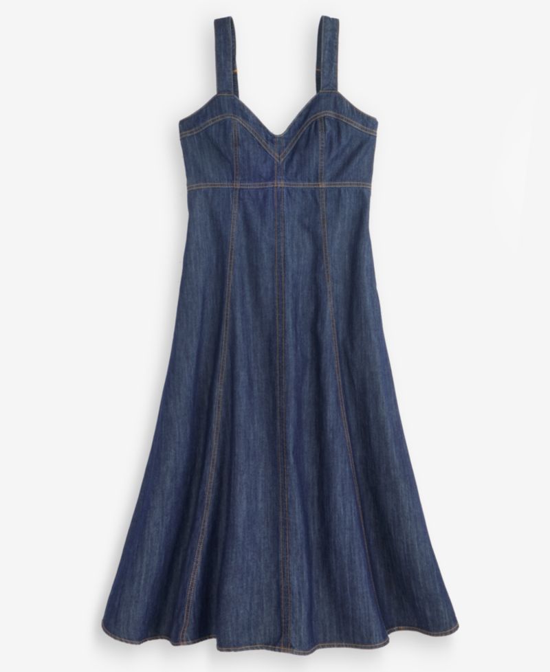 Women's Denim Sweetheart-Neck Midi Dress