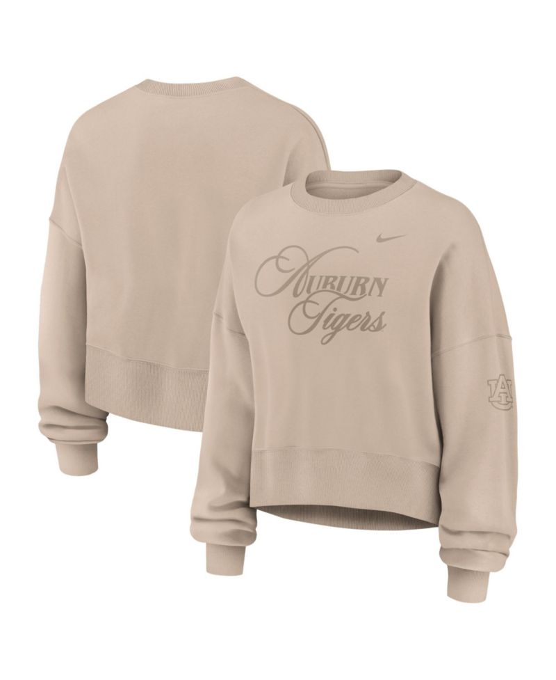 Women's Tan Auburn Tigers Neutral Stance Collection Oversized Phoenix Fleece Sweatshirt