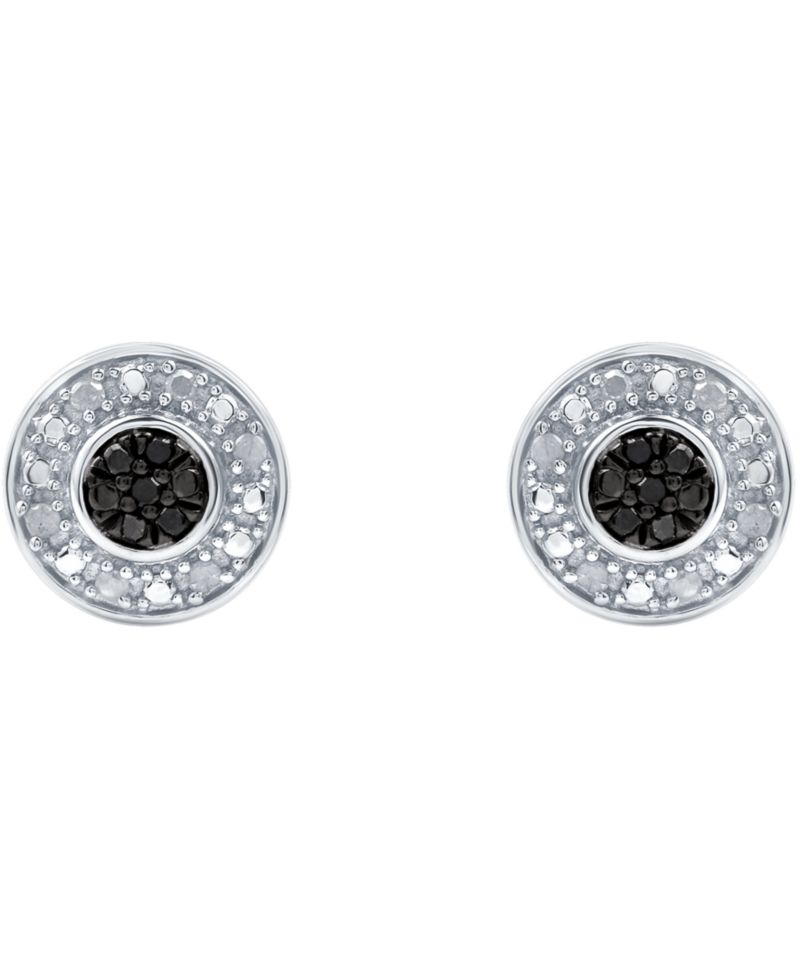 Black Diamond (1/20 ct. t.w.) & White Diamond (1/10 ct. t.w.) Halo Cluster Stud Earrings in Sterling Silver