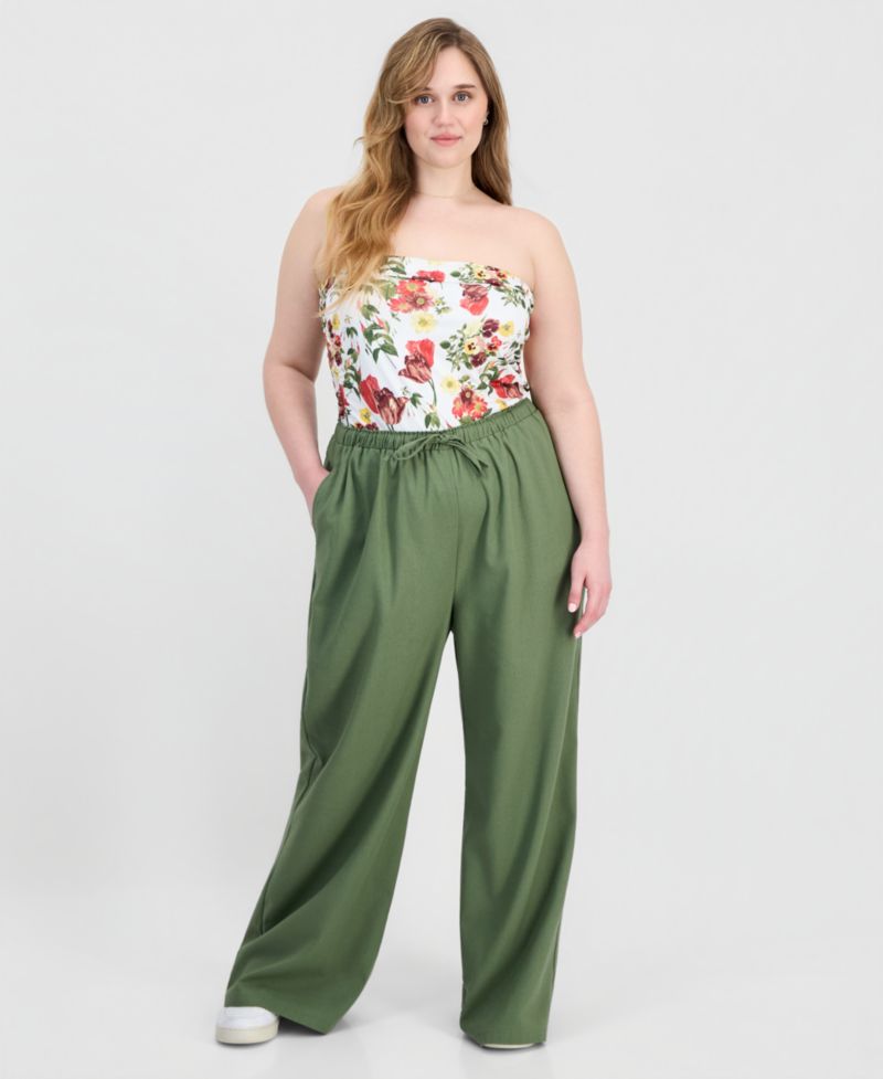 Trendy Plus Size Drawstring-Waist Wide-Leg Pants