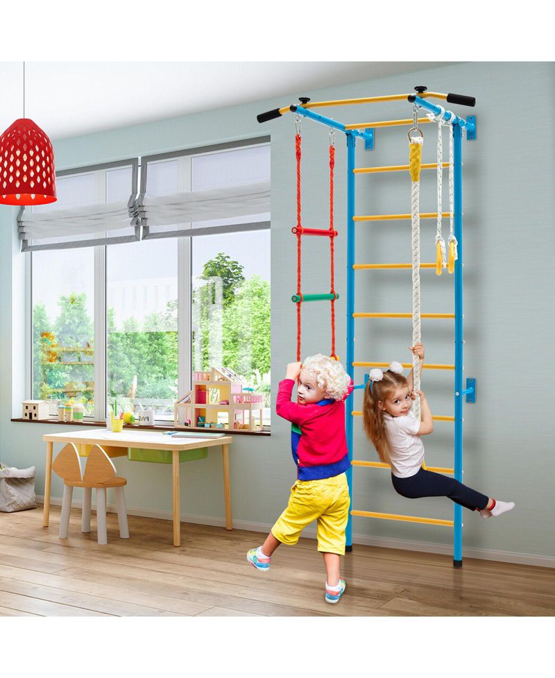 5 In 1 Kids Indoor Gym Playground Swedish Wall Ladder-Yellow