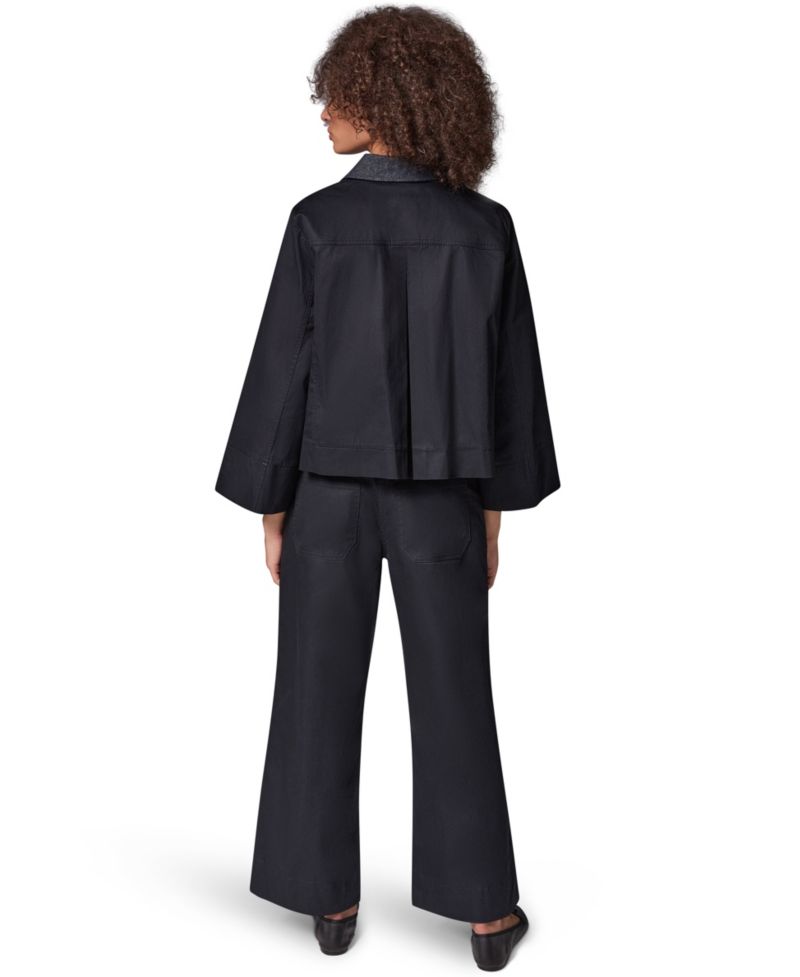Women's Bell-Sleeve Trapeze Jacket with Denim Collar