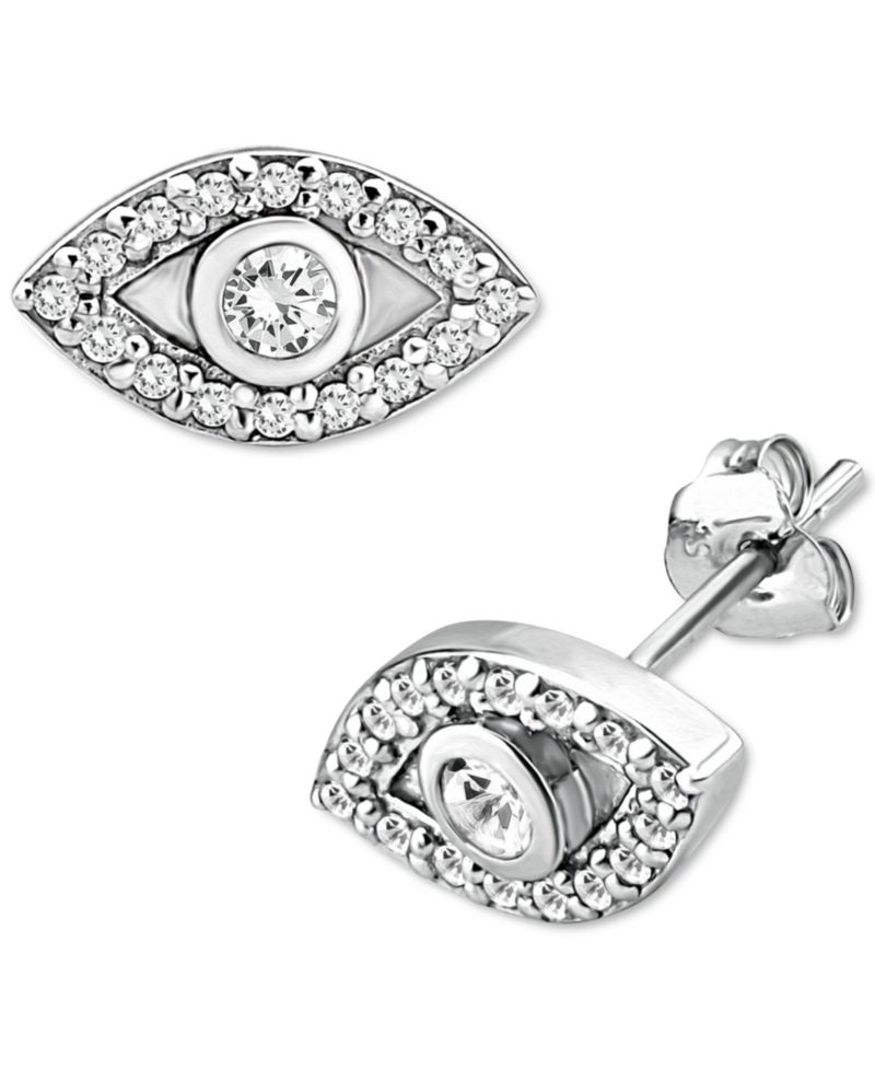 Cubic Zirconia Evil Eye Stud Earrings in Sterling Silver