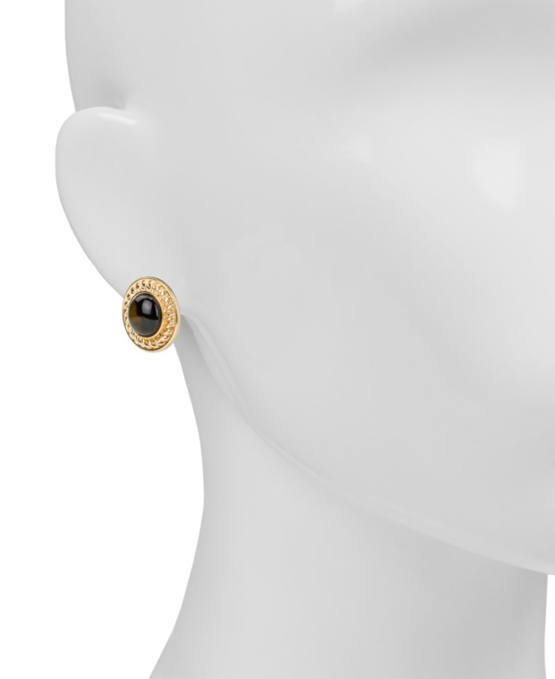 Pave Tortoise Resin Collection Button Clip Earrings