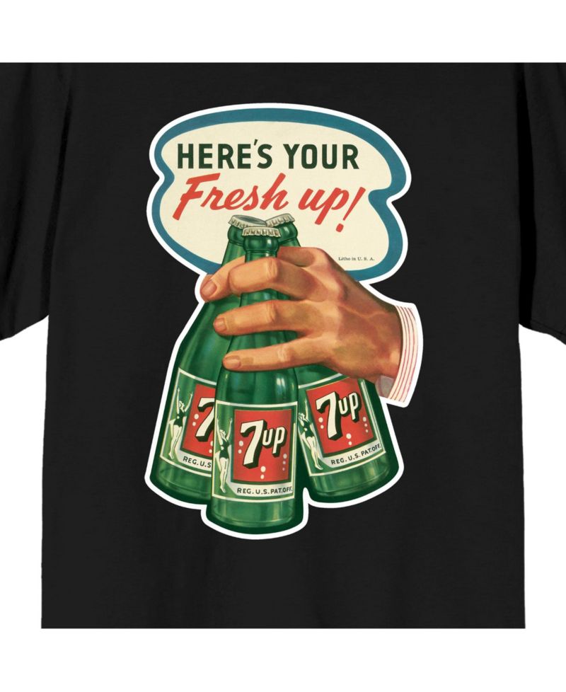 Big & Tall Here's your Fresh Up! Hand with 3 Bottle og Green Softdrinks Black Short Sleeve Adult T-Shirt