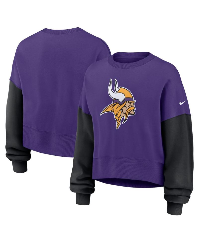 Women's Purple Minnesota Vikings Oversized Color-Block Pullover Sweatshirt