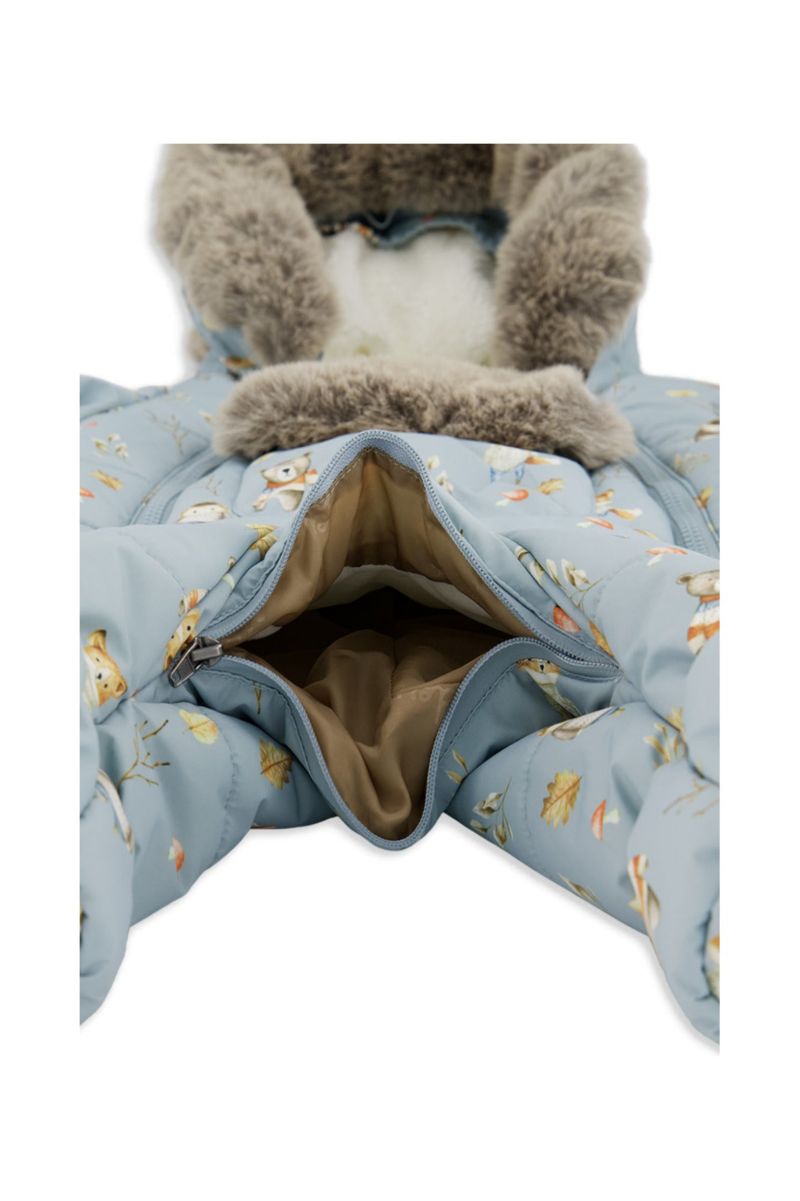 Baby Boy One Piece Snowsuit Adapted for Car Seats Animal Print