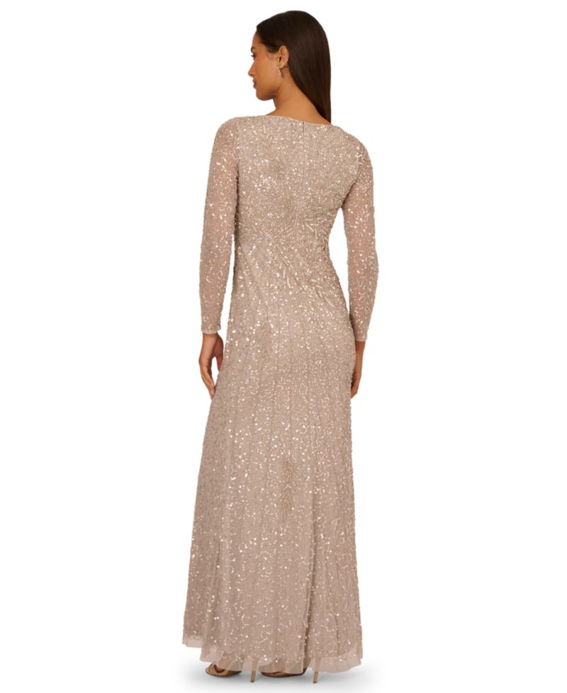 Women's Long-Sleeve Beaded Full-Length Gown
