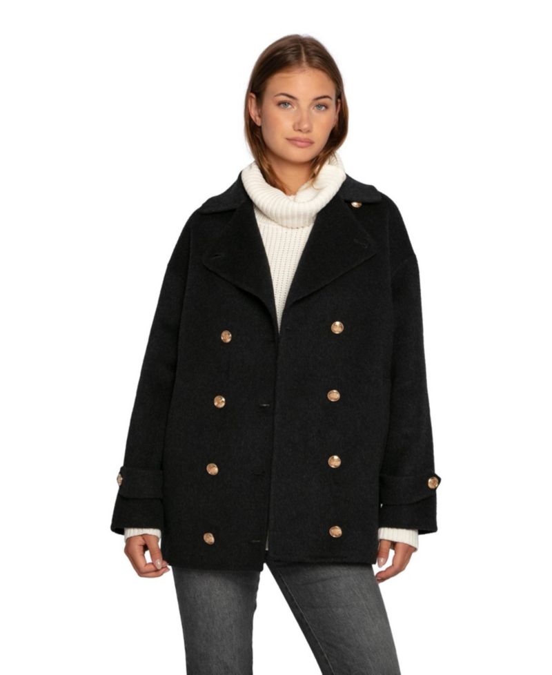 Women's Right and Forward Double Breasted Wool Blend Pea Coat