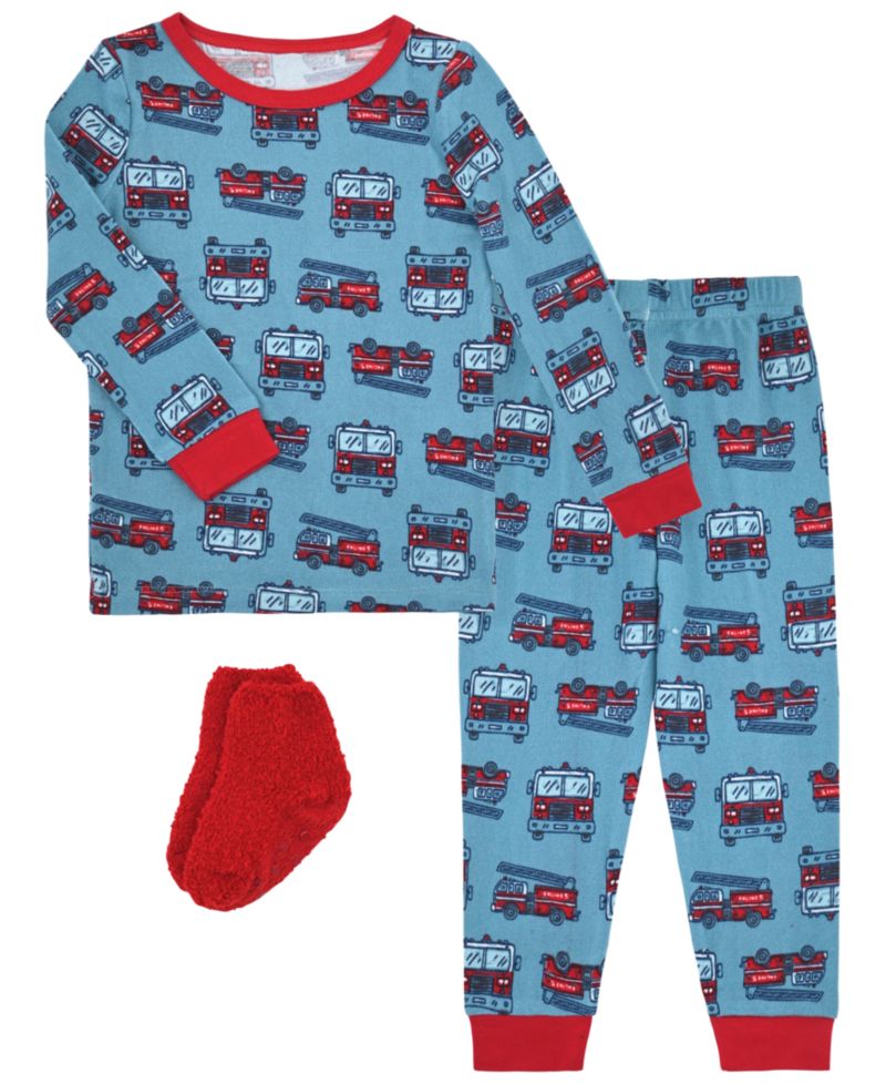 Boys' 12M-5T Fire Truck Allover Print Pajama with Socks, 2-Piece Set
