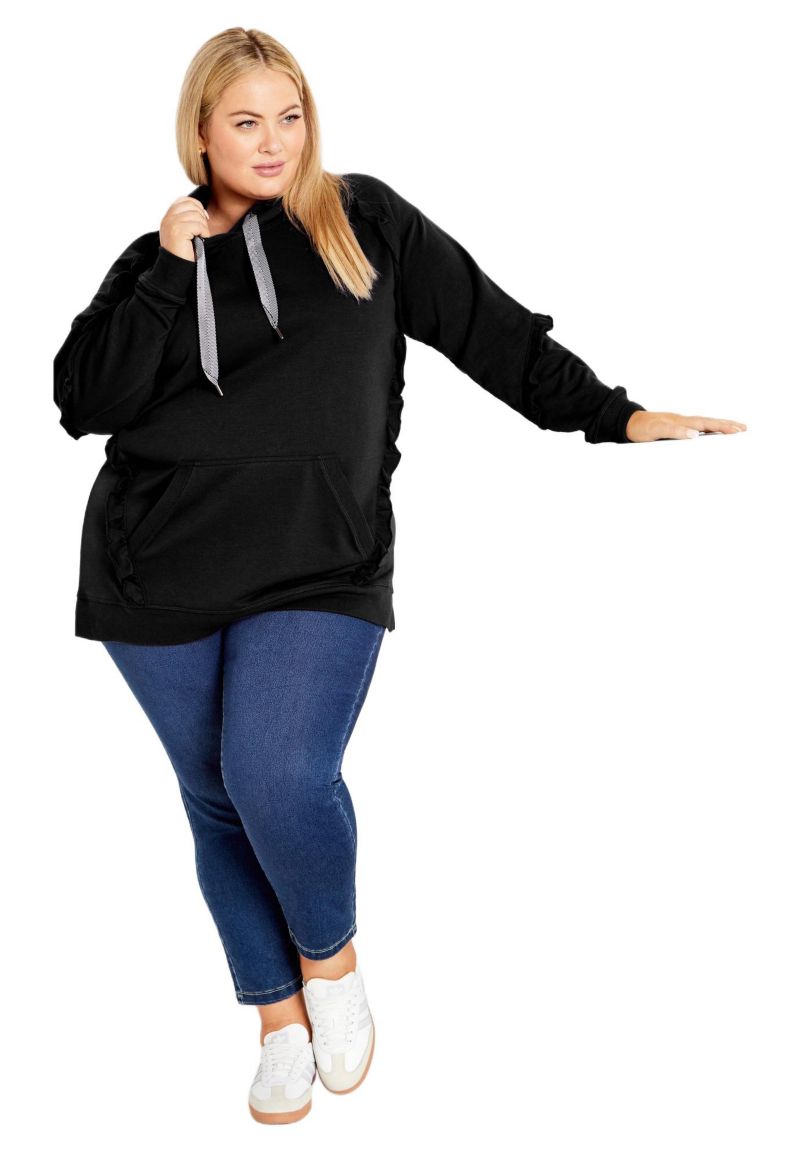 Women's Plus Size Frill Plain Hoodie