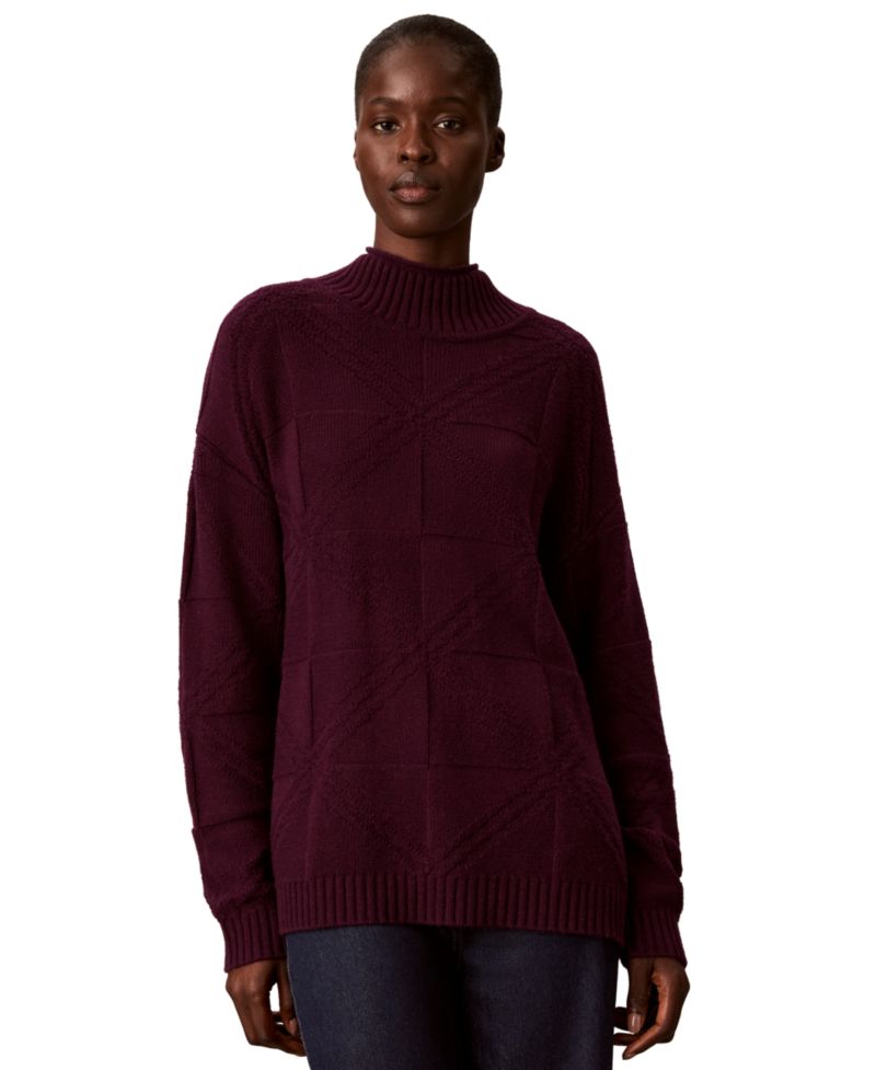 Women's Mock-Neck Grid-Stitch Cashmere-Blend Pullover Sweater