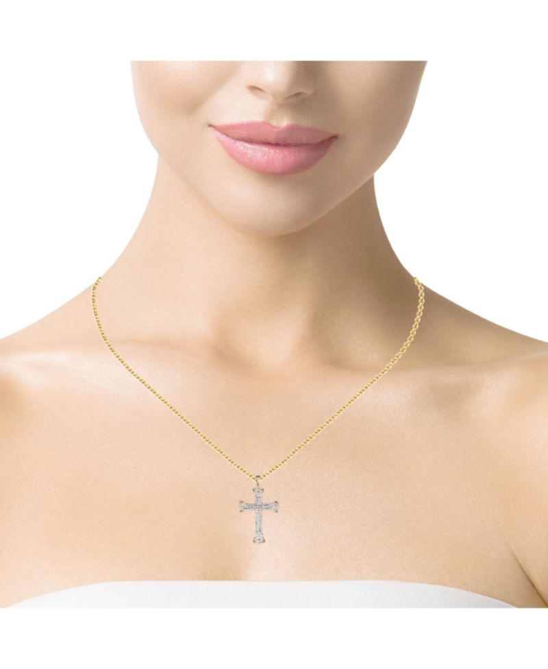 Diamond Cross Pendant Necklace (1 ct. t.w.) in 14k Gold & White Gold, 16" + 2" extender