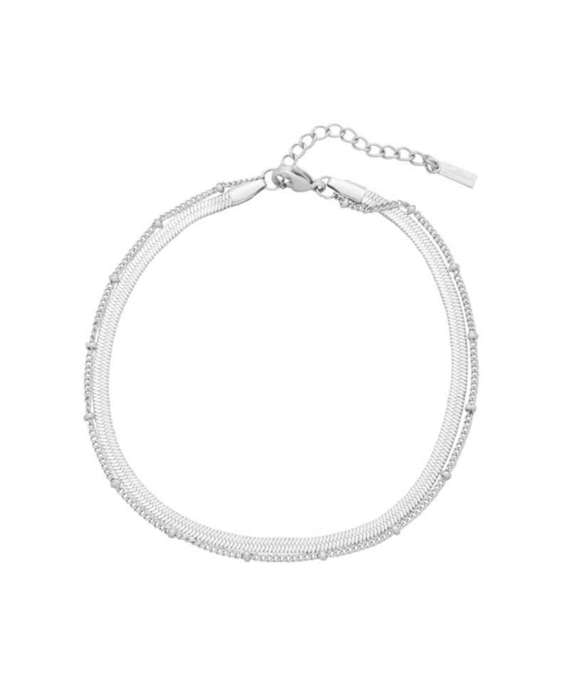 Tarnish-Resistant Silver Herringbone and Cable Chain Stefanie Anklet Set