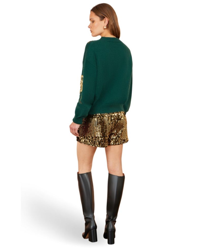 Women's Sequin Bow Long-Sleeve Knit Sweater