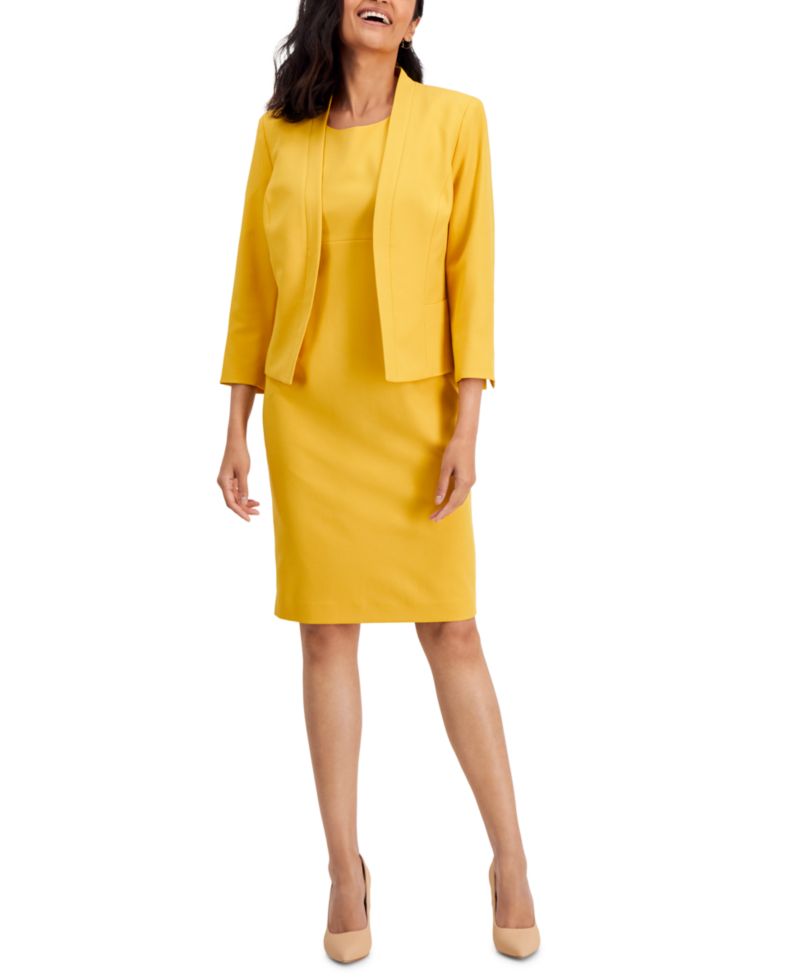 Women's Crepe Open Front Jacket & Crewneck Sheath 2 Piece Dress Suit