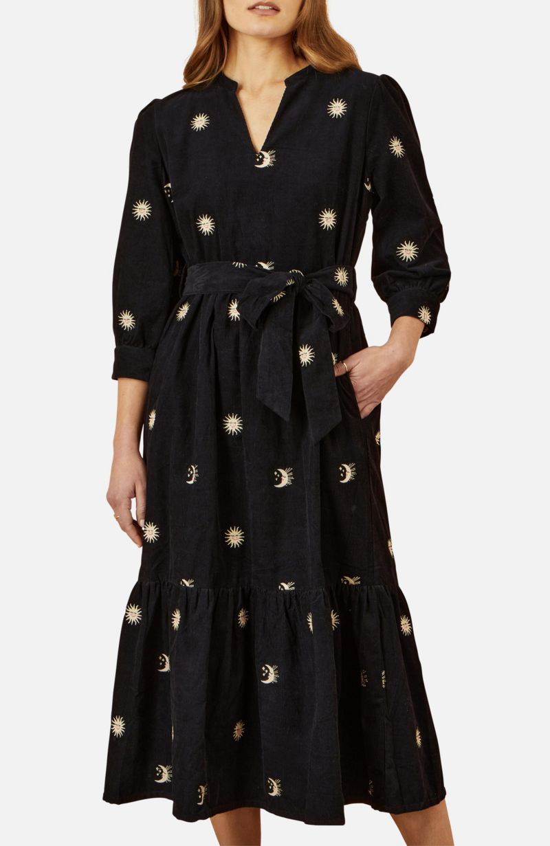 Women's Cosmic Embroidery Cord Midi Shirt Dress