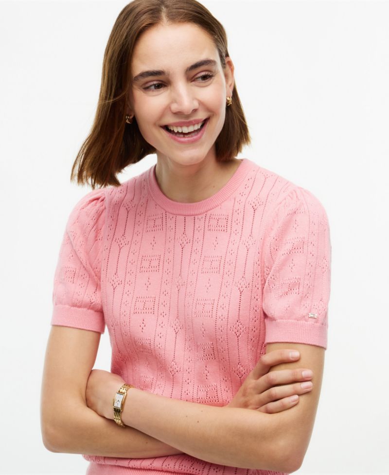 Women's Pointelle Puff-Sleeve Sweater
