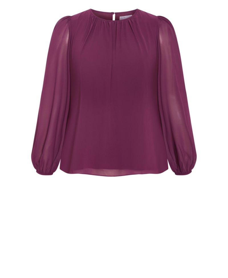 Plus Size Kelly Sheer-Sleeve Crewneck Blouse