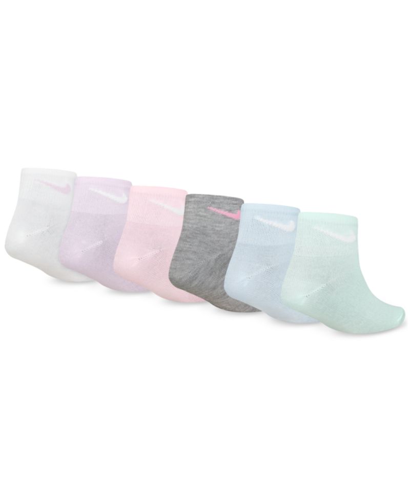 Girls' 4-7 Metallic Swoosh Quarter Socks, 6-Pack