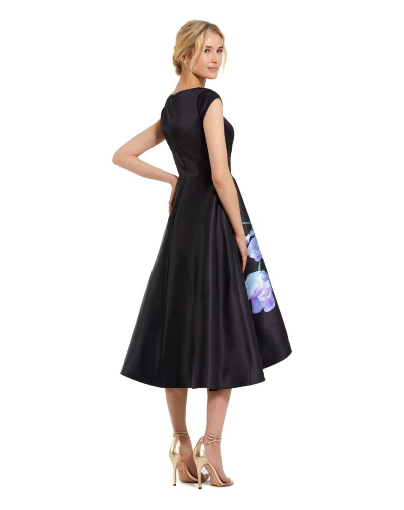 Petite Satin Cap Sleeve Midi Dress With Floral Print