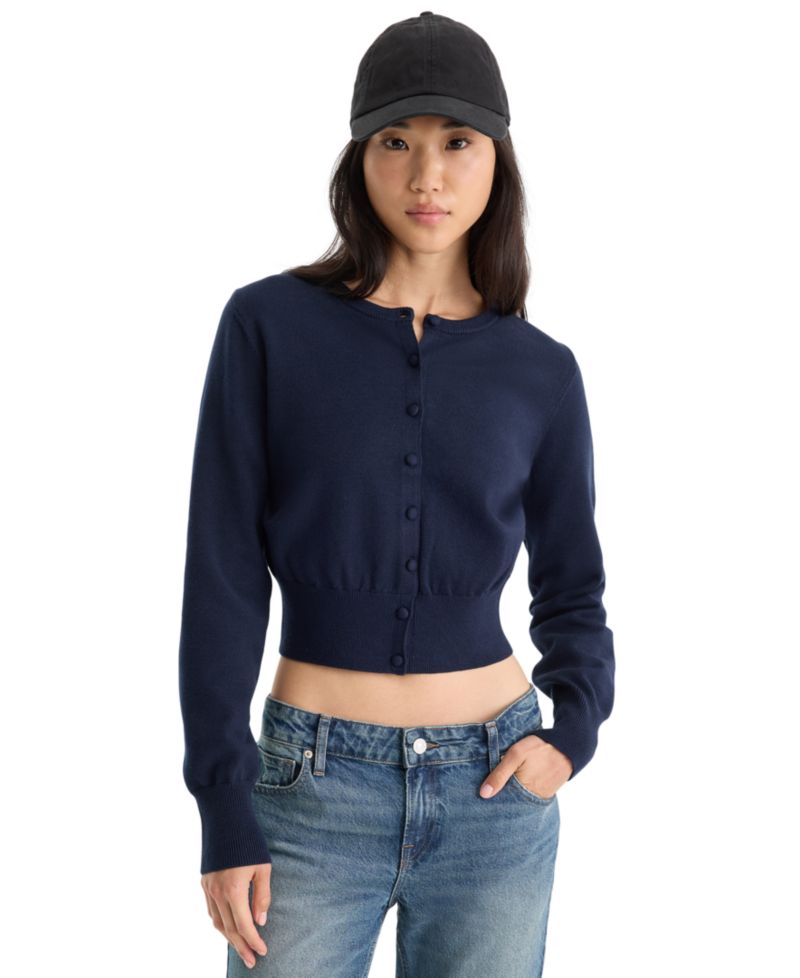 Women's Fine Knit Crewneck Cardigan