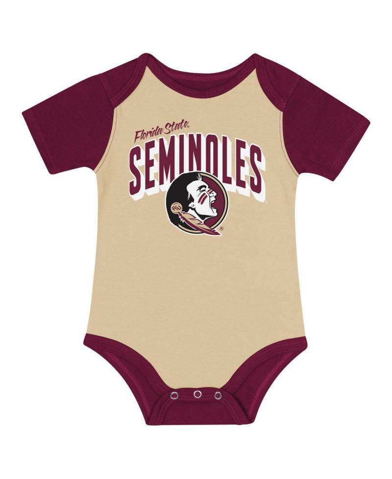 Baby Boys and Girls 3-Piece Florida State Seminoles Dynamic Duo Bodysuit, Bib Cuffed Knit Hat Set