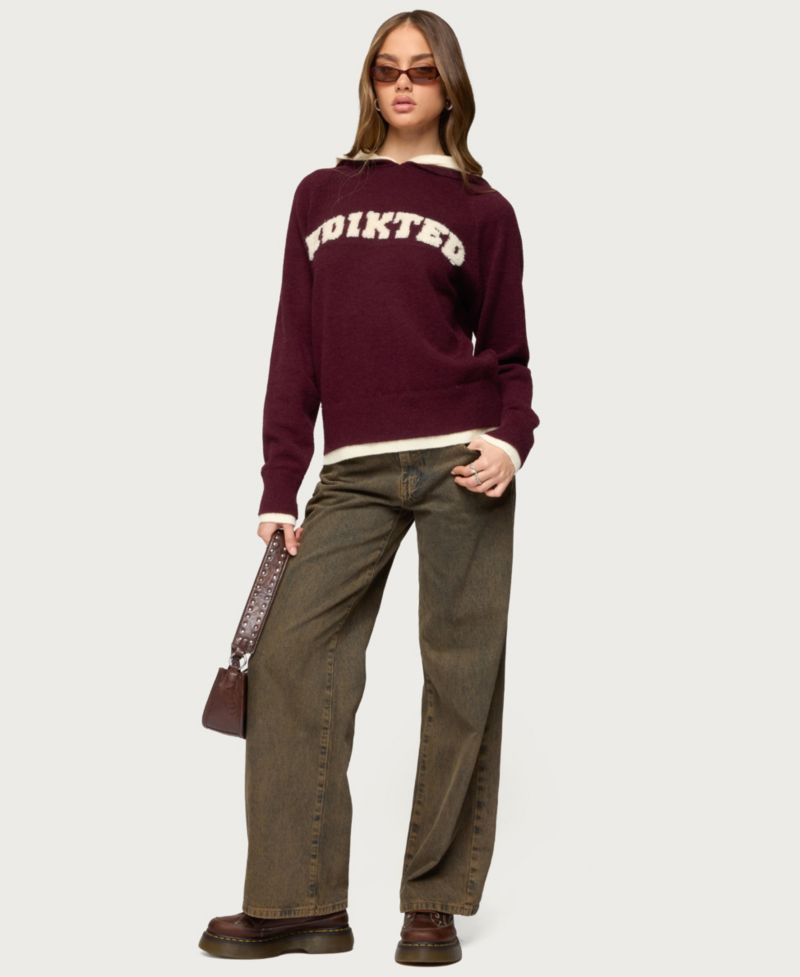 Women's Varsity Contrast Layered Knit Hoodie