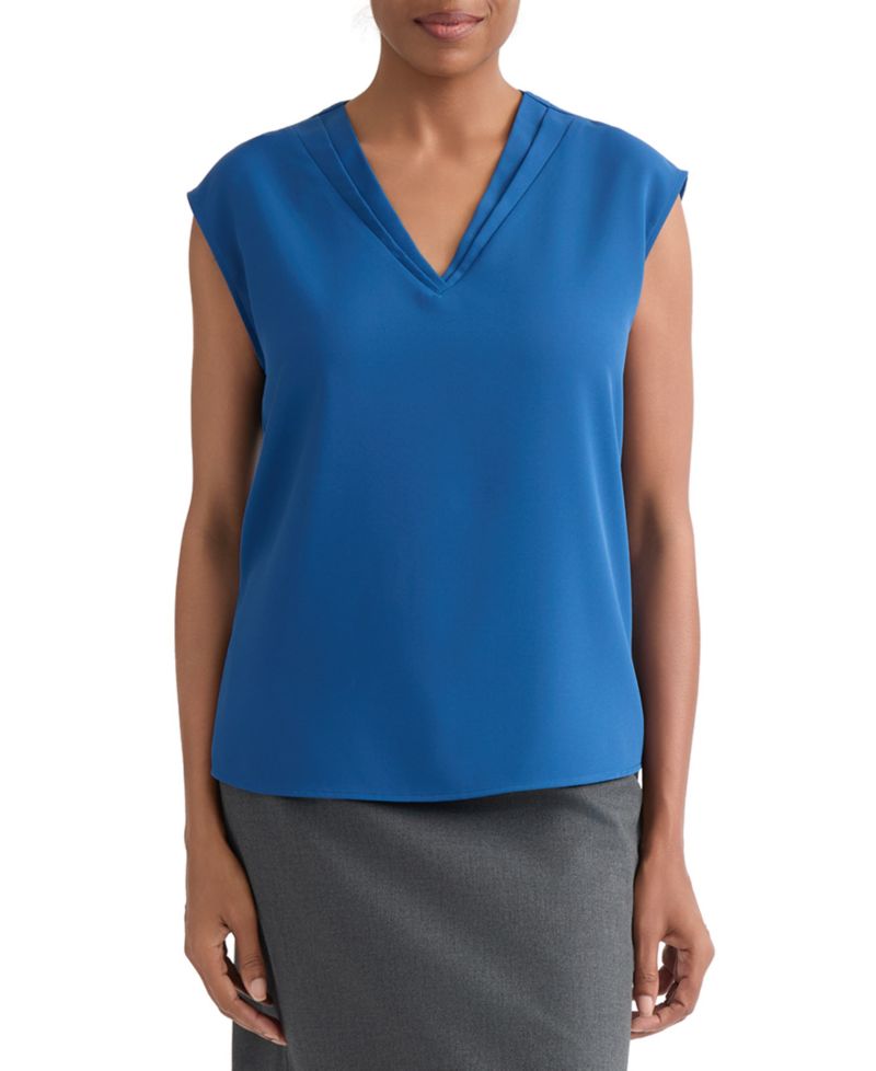 Petite Pleat-Neck Sleeveless Blouse