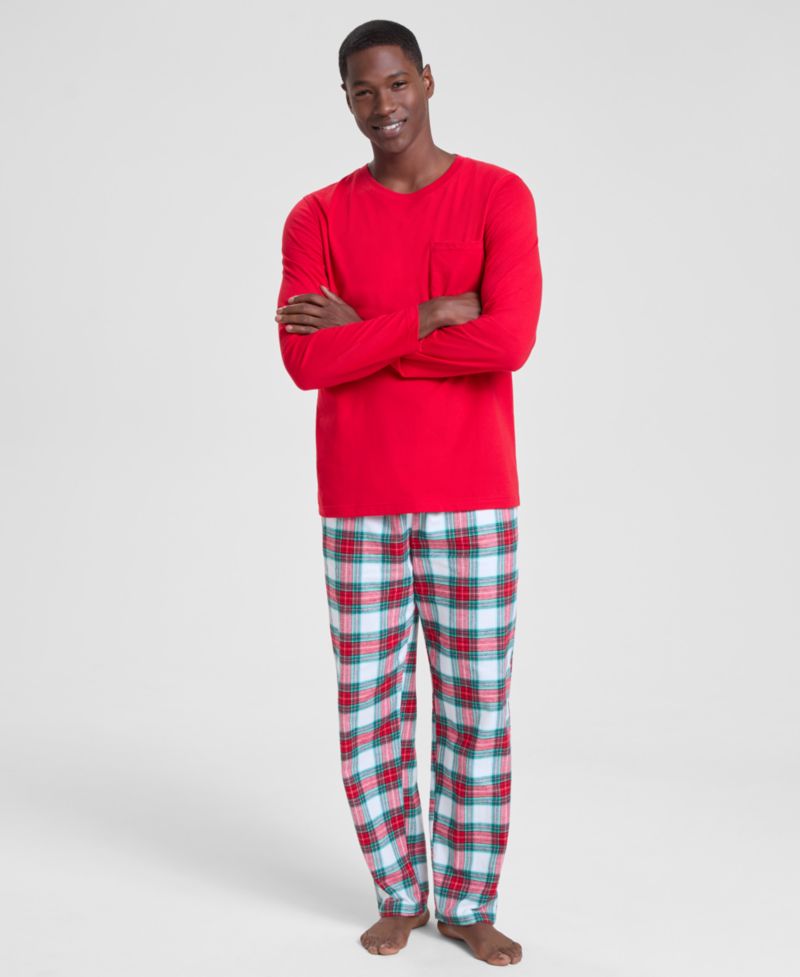 Men's Merry Mix Plaid Crew Neck Matching Family Pajamas Set