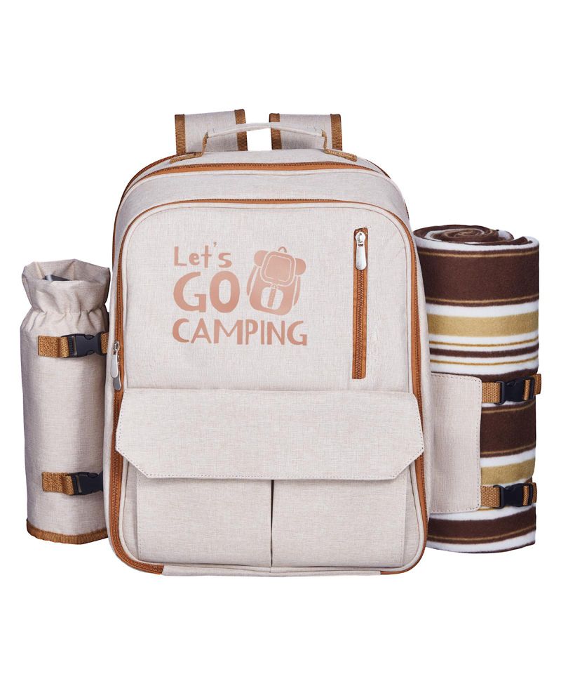Picnic Backpack for 4 with Insulated Cooler, Blanket, Plates and Cutlery Set, 20 L