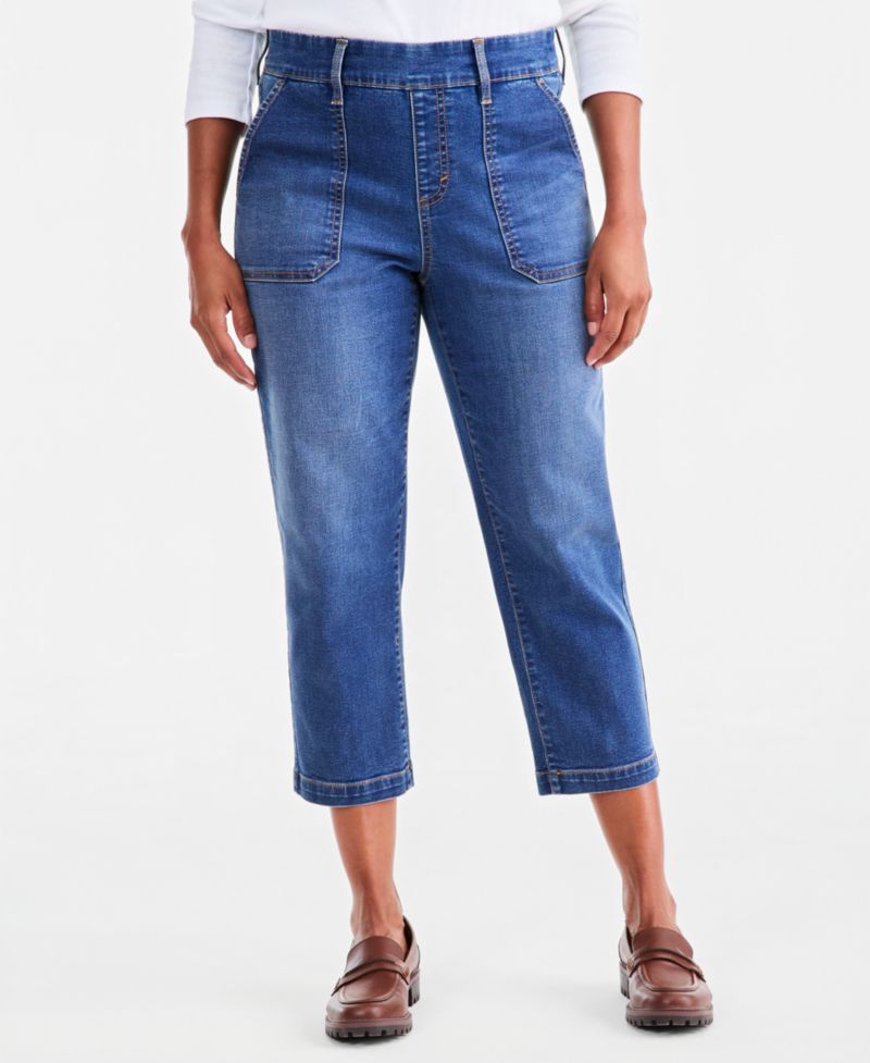 Petite High-Rise Straight-Leg Pull-On Jeans